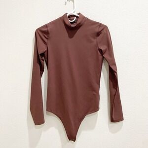 Abercrombie & Fitch Soft Collection Mock Neck Brown seamless Bodysuit size Small